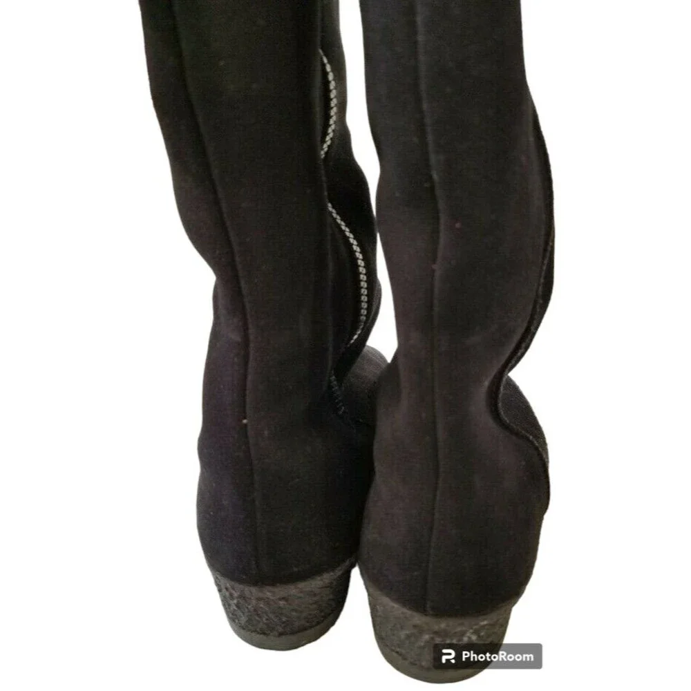 Medicus Black Suede Boots Size 8 Fur Lined Rubber Sole Side Zip Comfort